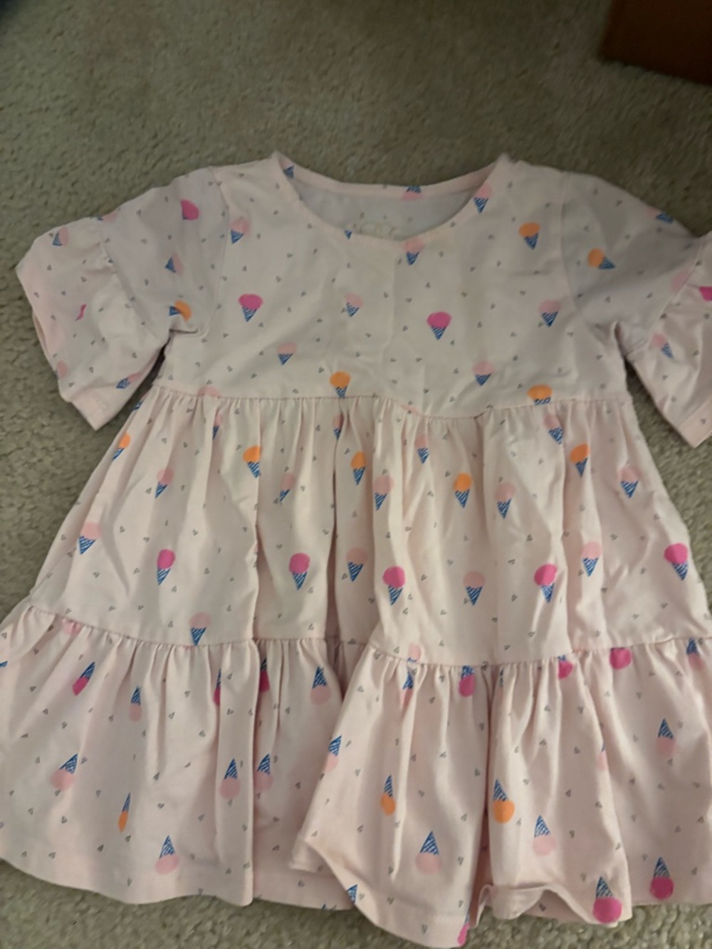 Pink Ice Cream Print Tiered Dress